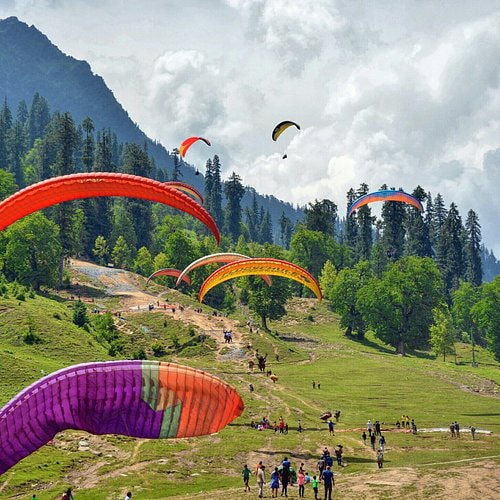 paragliding, mountains, green-hills, forest, outdoor-activity, adventure-sport, travel-destination
